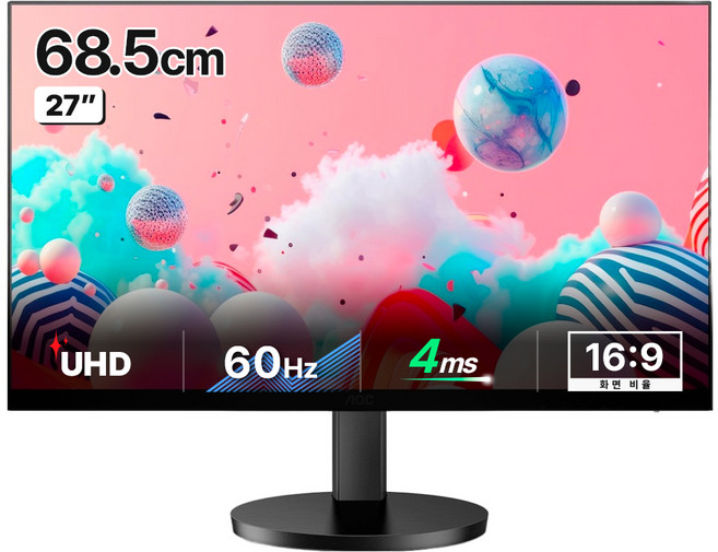 AOC 알파스캔 4K UHD IPS 높낮이 HDR 무결점 모니터, 68.5cm, U27B3AF