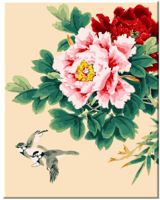 모모픽스페인팅 DIY 명화그리기 세트 40 x 50 cm, 목단꽃과 새 모란꽃 복을부르는 꽃그림, 1개