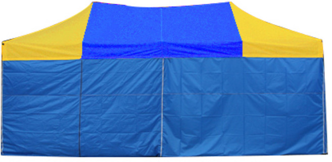 홍캐노피 스테인레스 민자 벽면 접이식 행사용 캐노피 천막 2.5 x 5 m, 파랑 + 노랑, 1개