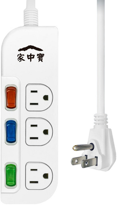 家中寶 過載斷電3開3座電源線 HBK33332, 白色, 1個, 2.7m