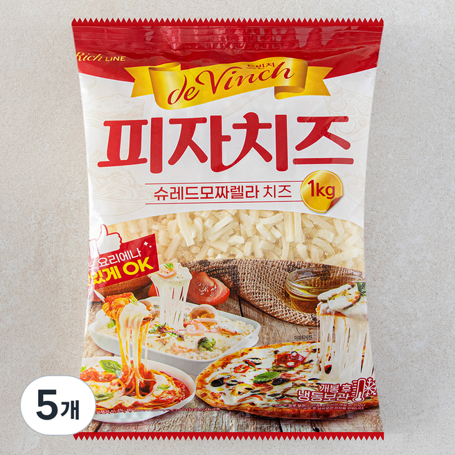 남양유업 드빈치 슈레드 모짜렐라 피자치즈, 1kg, 1개입, 5개