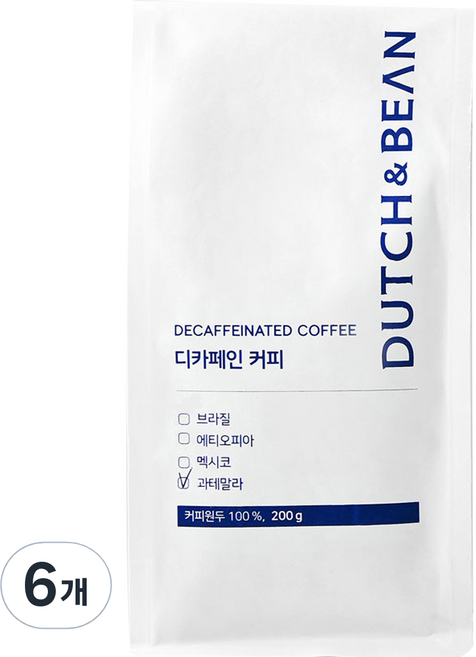 더치앤빈 과테말라 디카페인 분쇄 커피, 200g, 6개, 프렌치프레스(굵음)