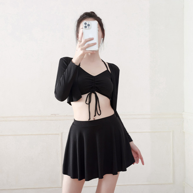 솔레일 여성용 셔링 리본 쓰리피스 비키니