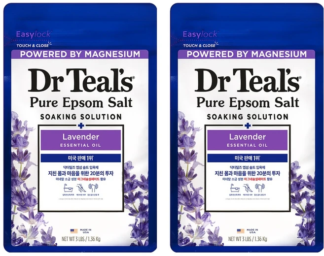 닥터틸즈 퓨어 엡섬 솔트 소킹 솔루션 입욕제 라벤더 에센셜 오일, 1.36kg, 2개 - 쿠팡