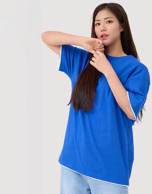 엘라모 무지 레이어드 오버핏 반팔 티셔츠