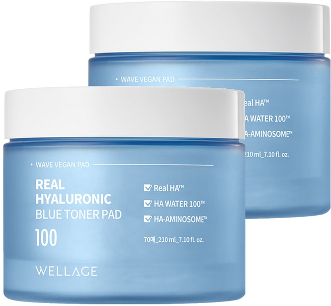 WELLAGE 唯拉珠 真實玻尿酸藍100化妝水棉片 210ml, 70入, 2個