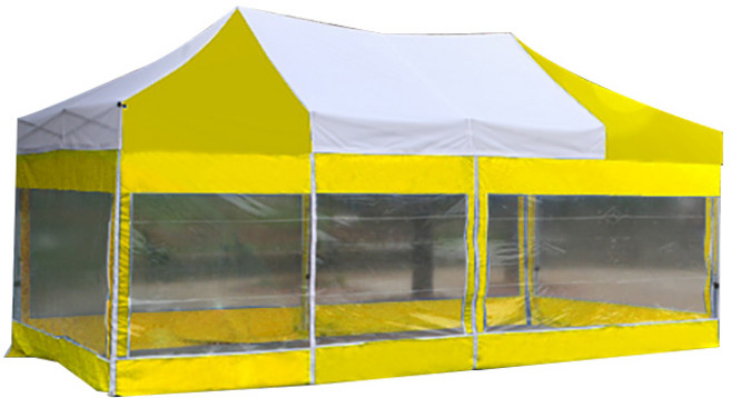 홍캐노피 스테인레스 투명창 벽면 접이식 행사용 캐노피천막 3 x 4.5 m, 백색 + 노랑, 1개