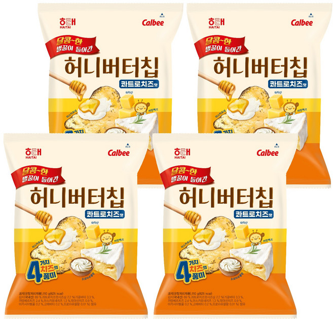 해태제과 허니버터 칩 콰트로치즈맛, 4개, 110g