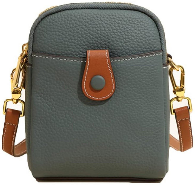 真皮頭層牛皮撞色雙拉鍊女士肩背包單肩包小包女包 LB993, 海藍色