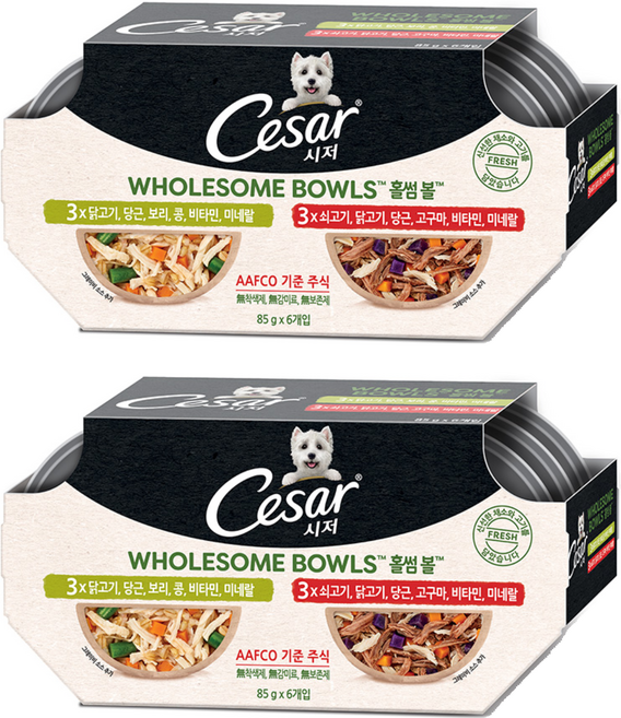 시저 1세 이상 강아지 홀썸볼 습식사료, 혼합맛, 510g, 2세트