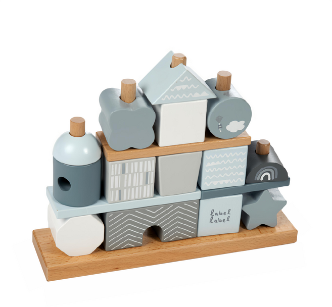 label label 木質積木屋疊疊樂, 1組, 藍色