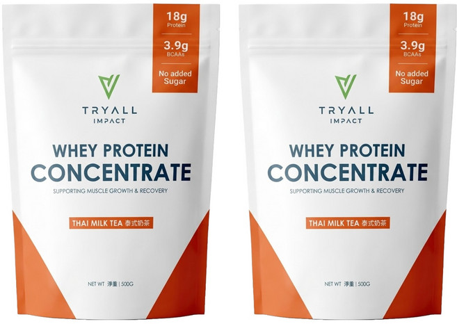 TRYALL 濃縮乳清蛋白粉 泰式奶茶, 500g, 2包