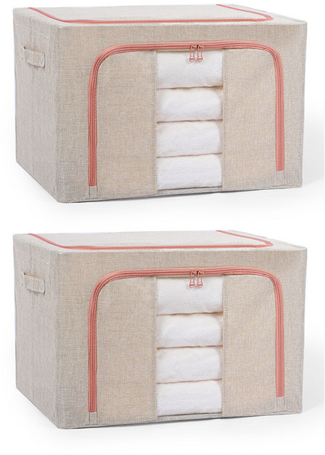 hillo 프리미엄 린넨 리빙박스, 베이지, 2개