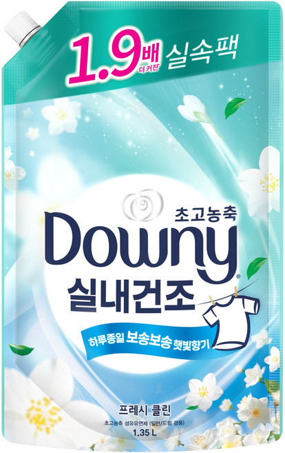 다우니 실내건조 초고농축 섬유유연제 프레시 클린 자스민향 리필, 1.35L, 1개