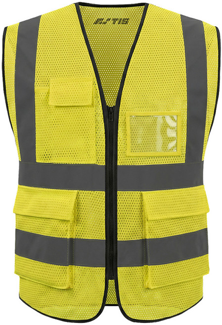 TIS 올메쉬 포켓형 작업복 안전조끼, 옐로우, 1개