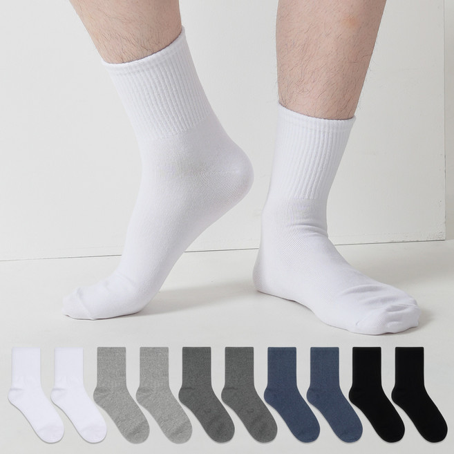 노디자인 남성용 신사 스포티 밴딩 중목 양말 10족 세트