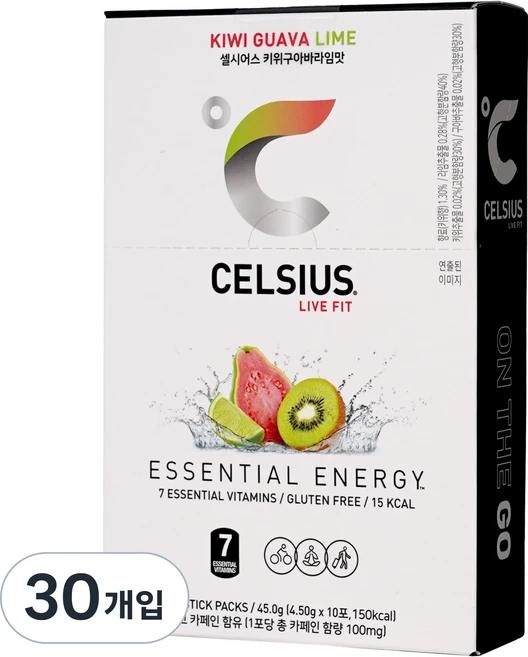 셀시어스 온더고 비타민 제로 에너지드링크 파우더 부스터 키위구아바라임맛, 4.5g, 30개입 - 쿠팡