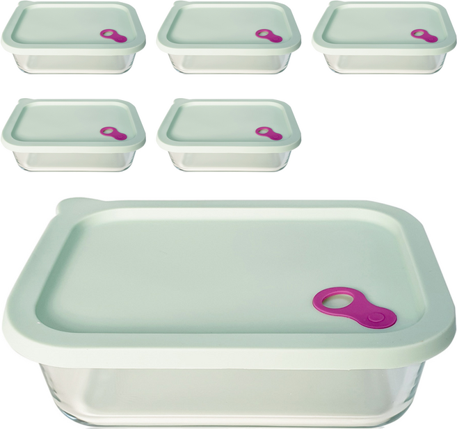 파미레 실리콘 오븐글라스 밀폐용기, 6개, 1.5L