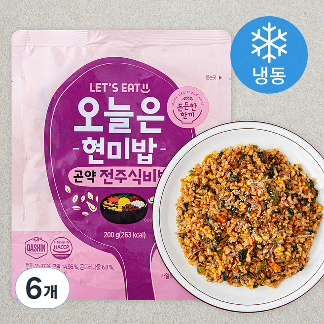 다신 오늘은 현미밥 곤약 전주식비빔 (냉동), 200g, 6개