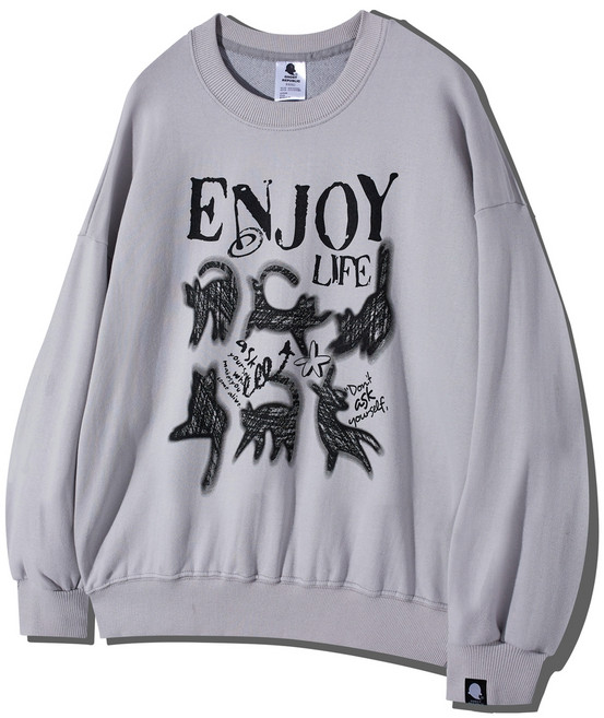 고스트리퍼블릭 남녀공용 엔조이 캣 오버핏 쭈리 맨투맨 GMT-157