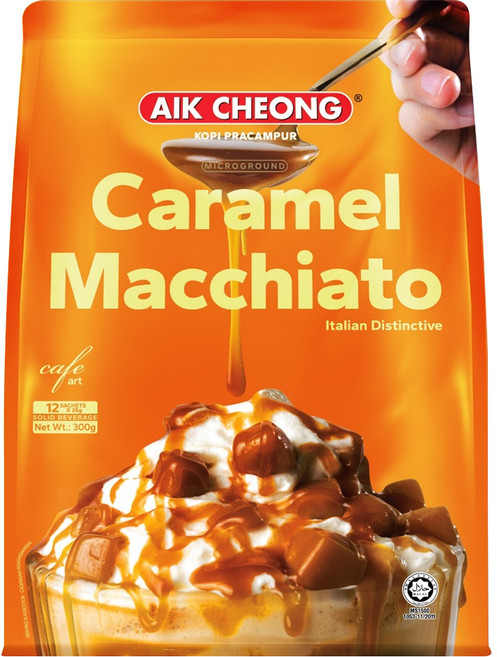 AIK CHEONG 益昌 南洋風文藝館 微磨咖啡 四合一 焦糖瑪奇朵風味, 25g, 12包, 1袋