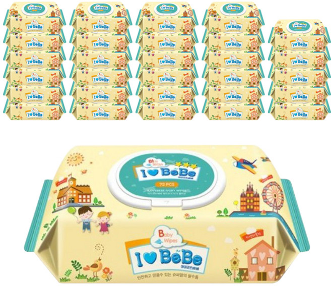 아이러브베베 아이보리 물티슈 캡형, 62g, 72매, 30개