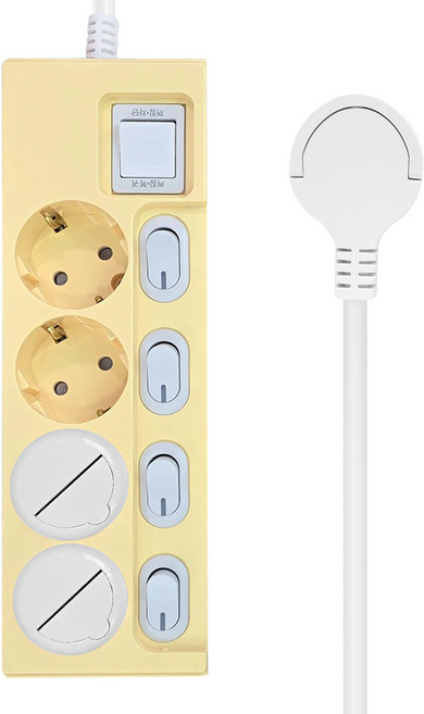 원스탑 제로갭 슬림 납작 컬러 개별 스위치 16A 멀티탭 4구 + 안전커버 2p 세트, 1m, 버터엘로우, 1개