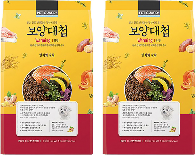 보양대첩 전연령 강아지 워밍 건식사료, 연어, 1.8kg, 2개