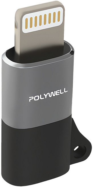 POLYWELL 寶利威爾 Lightning To Type-C 蘋果轉接器 適用iPhone14, 27mm, 灰色 + 黑色, 1個