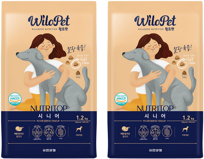 윌로펫 시니어 강아지 뉴트리탑 소프트 사료, 닭, 1.2kg, 2개