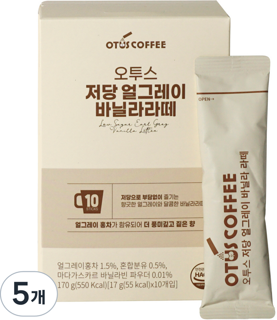 Otus Coffee 低糖伯爵紅茶香草拿鐵, 5盒, 17g, 10條