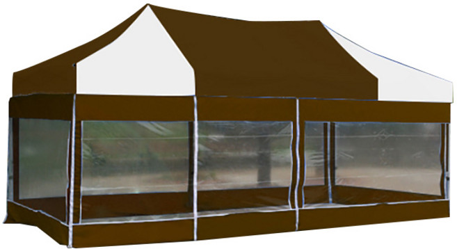 홍캐노피 스테인레스 접이식 행사용 캐노피천막 투명창 벽면 2 x 4 m, 브라운(중앙) + 백색, 1개