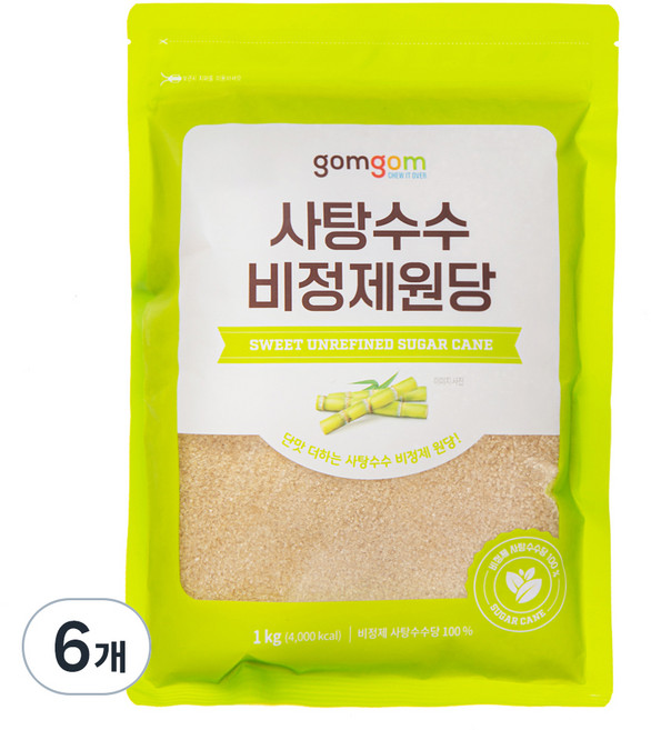 곰곰 사탕수수 비정제 원당, 1kg, 6개
