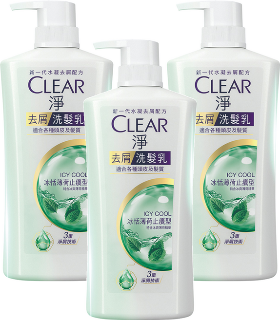 CLEAR 淨 去屑洗髮乳 冰恬薄荷止癢型, 750g, 3瓶