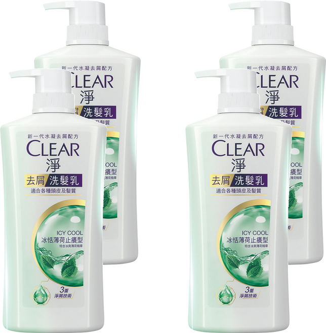 CLEAR 淨 去屑洗髮乳 冰恬薄荷止癢型, 750g, 4瓶