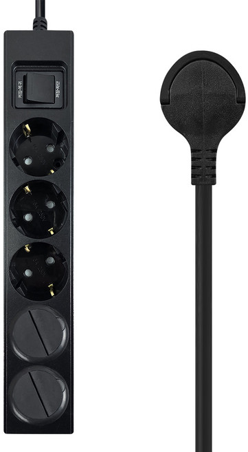 원스탑 제로갭 납작멀티탭 과부하차단 통합 5구 16A + 안전커버2p 세트, 1세트, 블랙, 2m