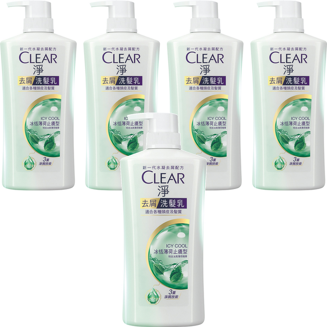 CLEAR 淨 去屑洗髮乳 冰恬薄荷止癢型, 750g, 5瓶