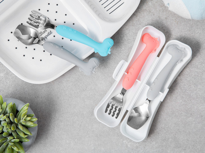 비지엔젤 실리콘 스푼 포크 케이스 2종세트, 혼합색상, 스푼+포크+케이스 2세트