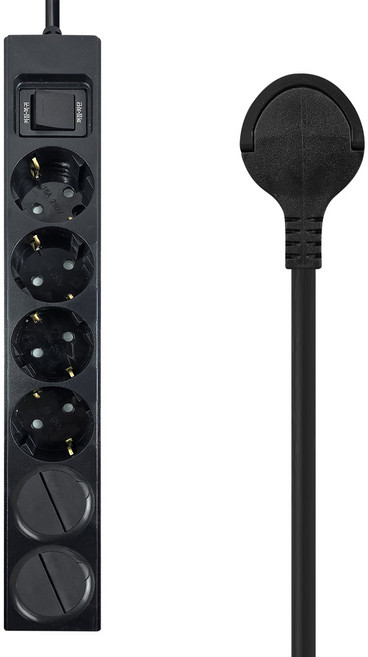 원스탑 제로갭 과부하차단 통합 절전스위치 16A 납작멀티탭 6구 안전커버 2p, 블랙, 1개, 2m