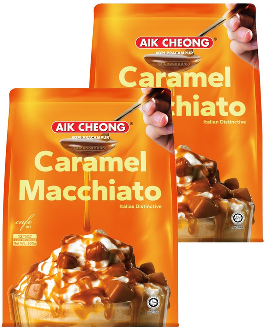 AIK CHEONG 益昌 南洋風文藝館 微磨咖啡 四合一 焦糖瑪奇朵風味, 25g, 12包, 2袋