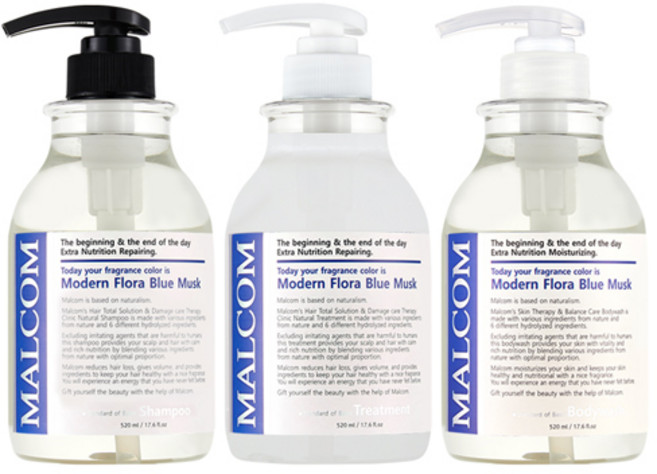 MALCOM 瑪律科姆 藍麝香植物性洗髮精 520ml+護髮素 520ml+沐浴露 520ml, 1套