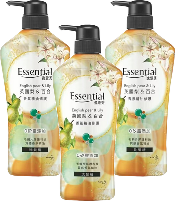 Essential 逸萱秀 香氛精油修護洗髮精 英國梨&百合 0矽靈添加 摩洛哥堅果油修護配方, 700ml, 3瓶
