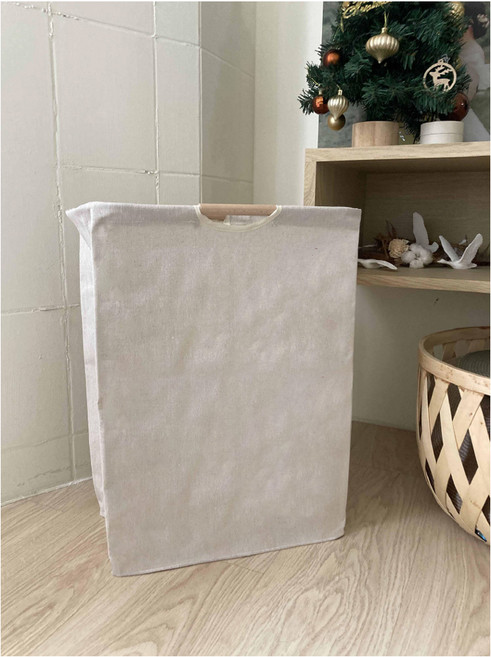 木把手洗衣籃, 日系棉麻 米白色