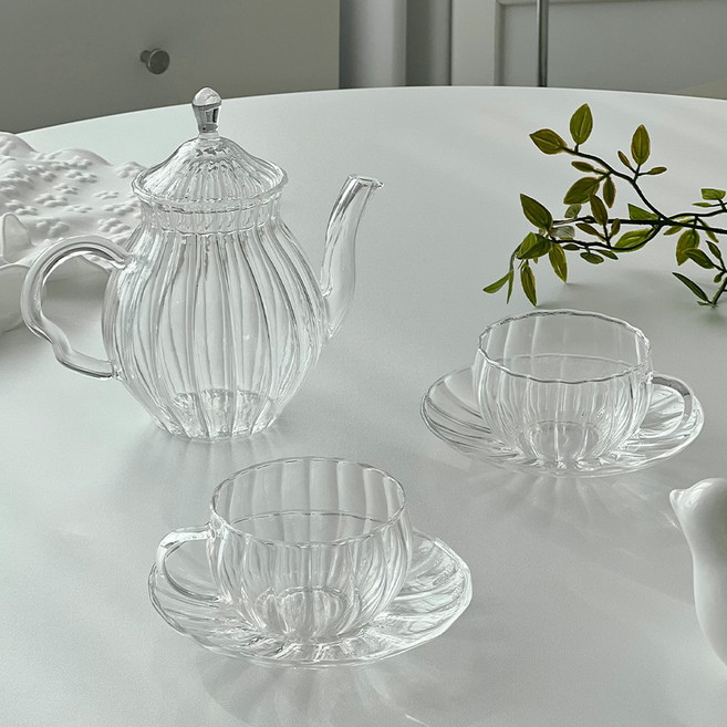 니코트 플리츠 티팟 + 커피잔 2p 선물 세트, 1세트