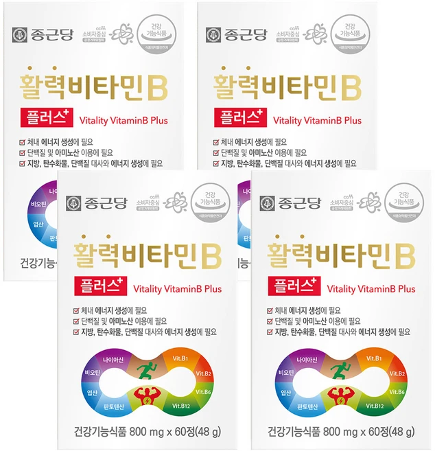 종근당 정품 활력 비타민B 플러스, 60정, 4개 - 쿠팡