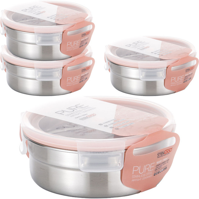 스텐락 퓨어 밀폐용기 원형 5호, 4개, 700ml