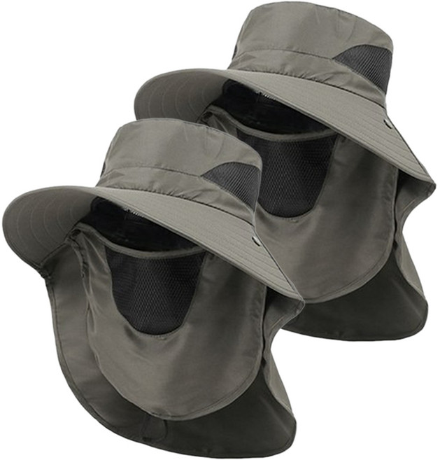 Tiger Pavilion 虎閣 戶外防紫外線遮陽釣魚登山帽 2件組, 軍綠色
