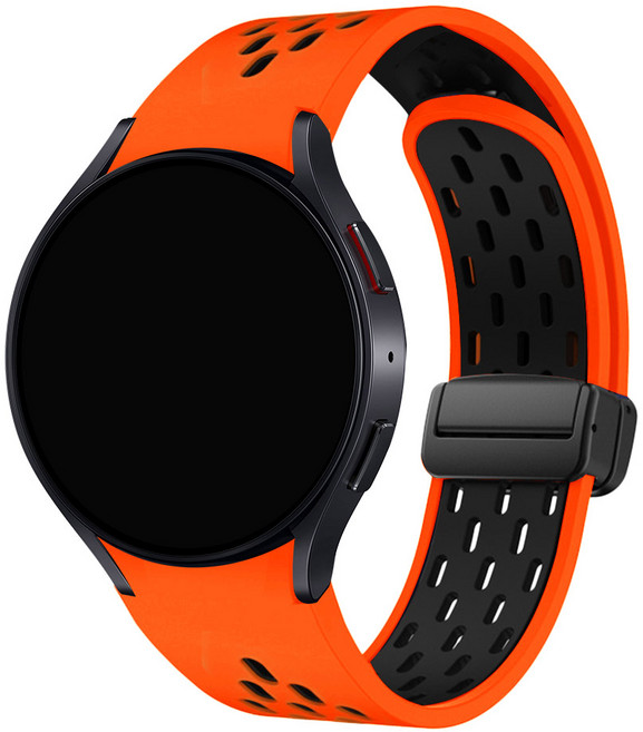 스페이스쉴드 갤럭시 워치 호환 날개형 디버클 마그네틱 투톤 메쉬홀 실리콘 스트랩 20mm, 오렌지블랙, 1개