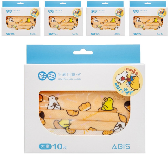 ABIS 大童 平面醫用口罩 伸縮自如的雞與鴨 14.5 x 9.5cm, 10片, 5盒, 塗鴉款 可愛麵包