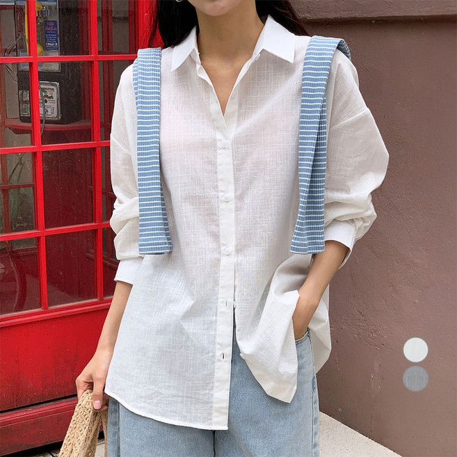 아피나르 여성용 에센셜 내추럴 텍스처 린넨라이크 루즈핏 긴팔 셔츠